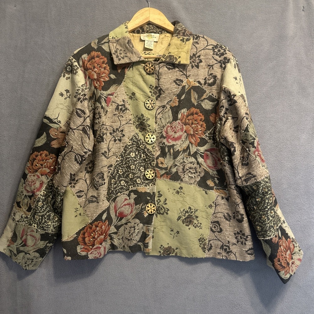VTG‎ Sandy Starkman Patchwork Jacket Silk Blend Women Size XL Beaded Art To Wear